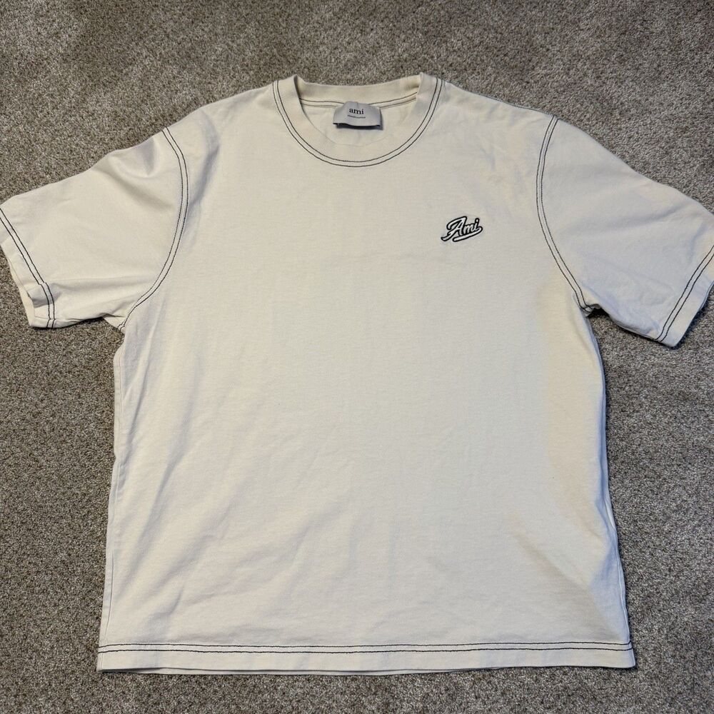 AMI Alexandre Mattiussi Tee Shirt Cream OffWhite Contrast Topstitching Luxury L
